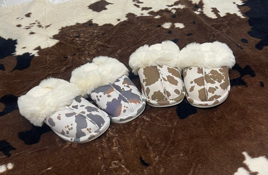 Cow hide slippers