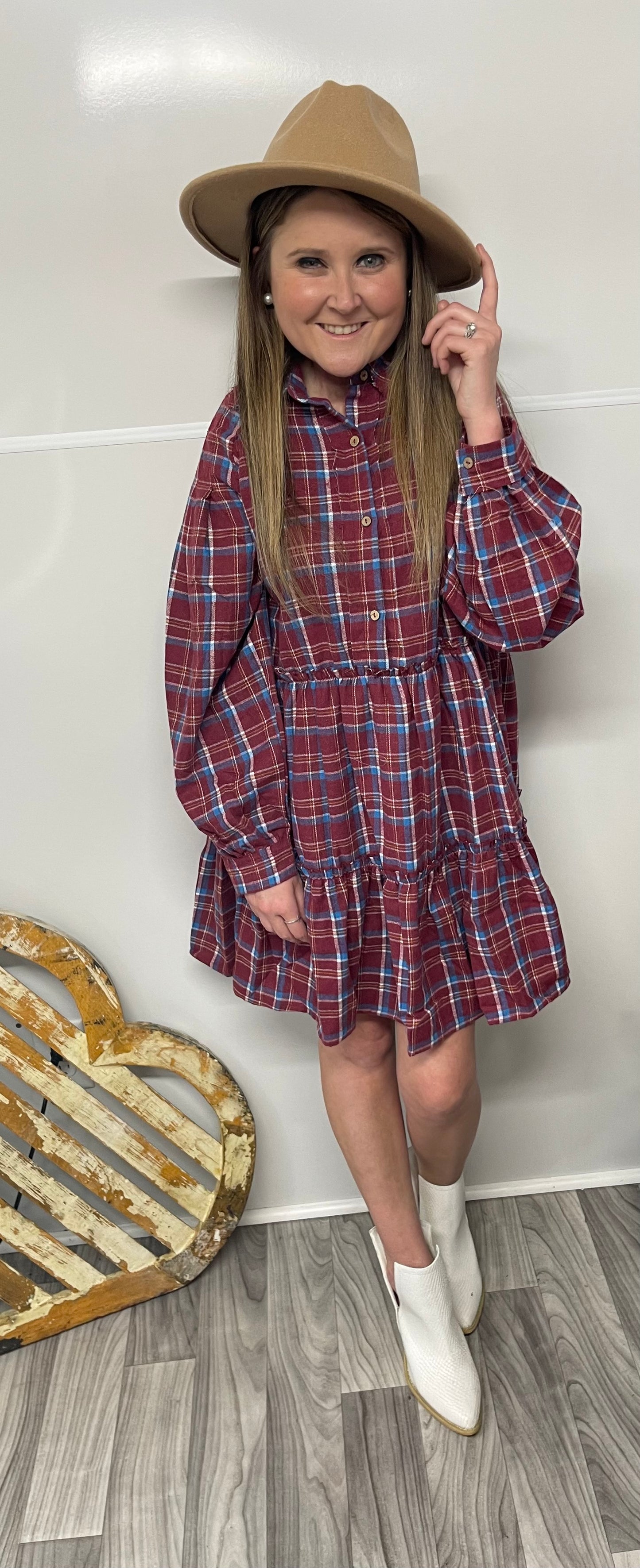 Playful Plaid Long Sleeve Dress