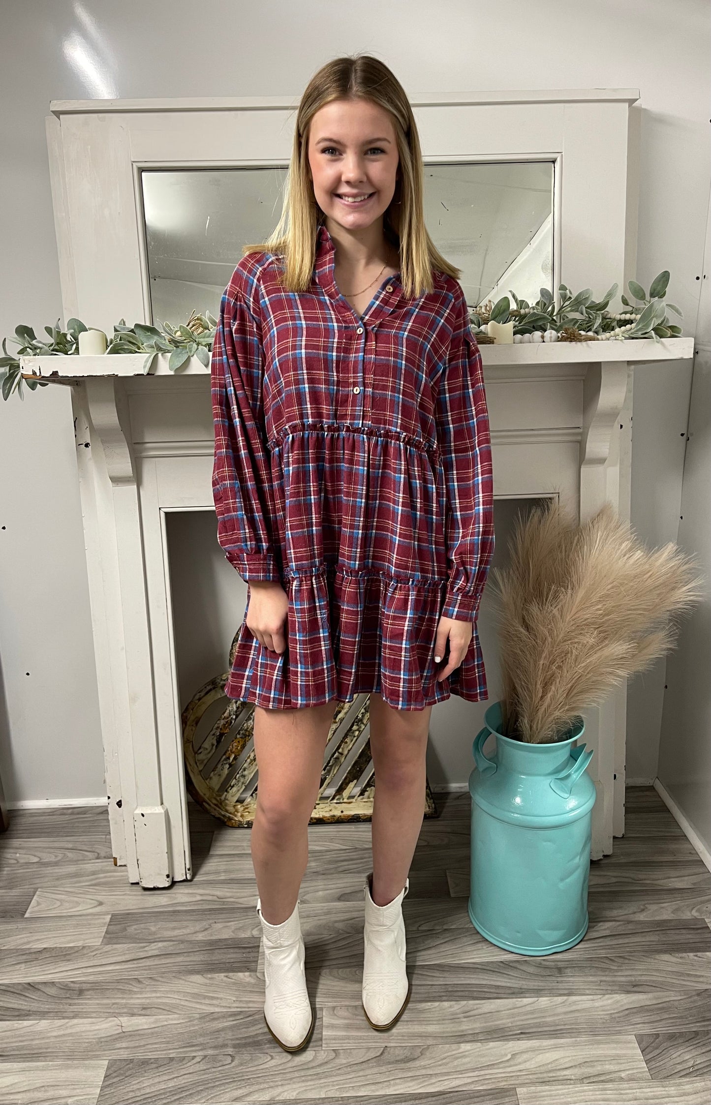 Playful Plaid Long Sleeve Dress