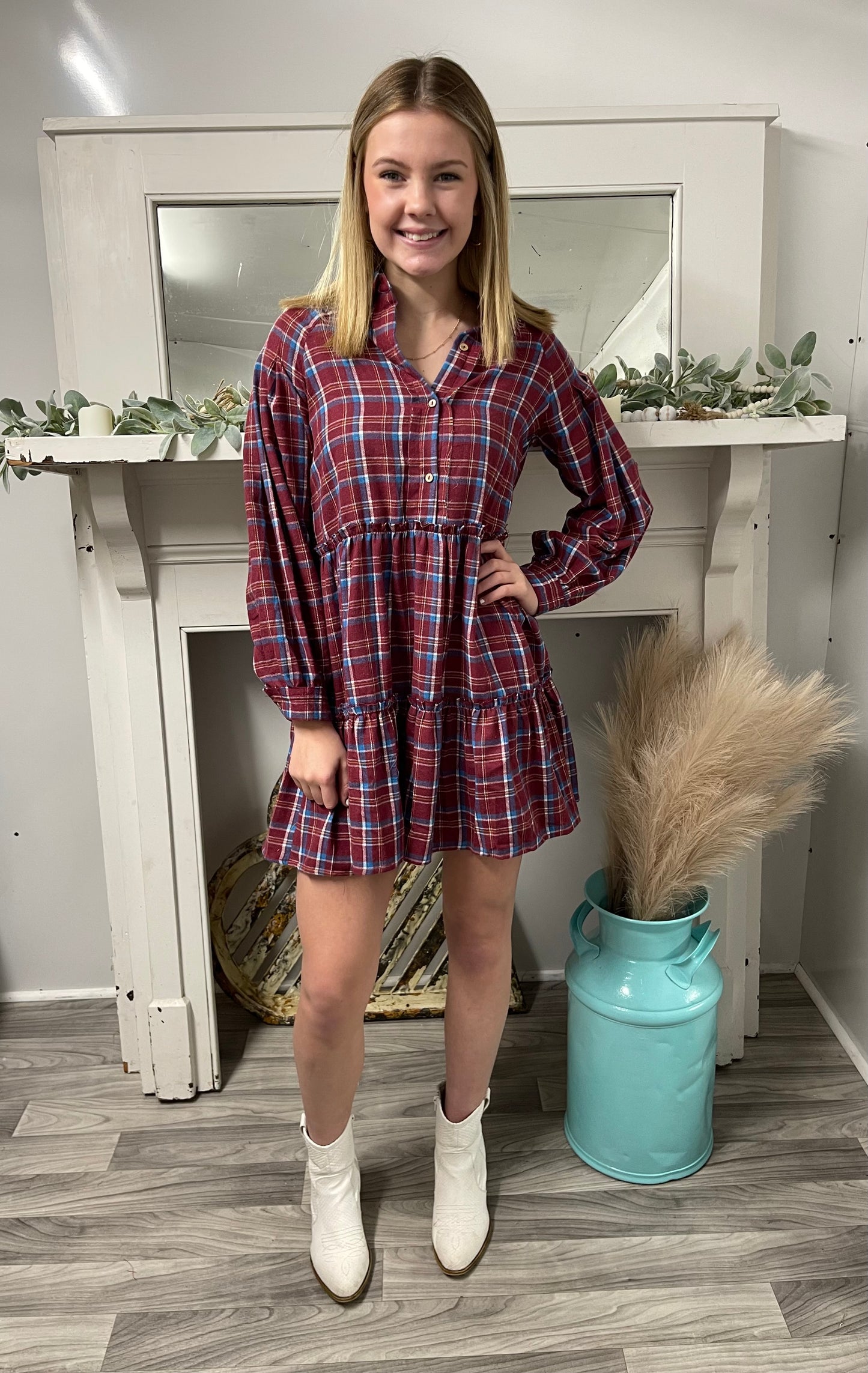 Playful Plaid Long Sleeve Dress